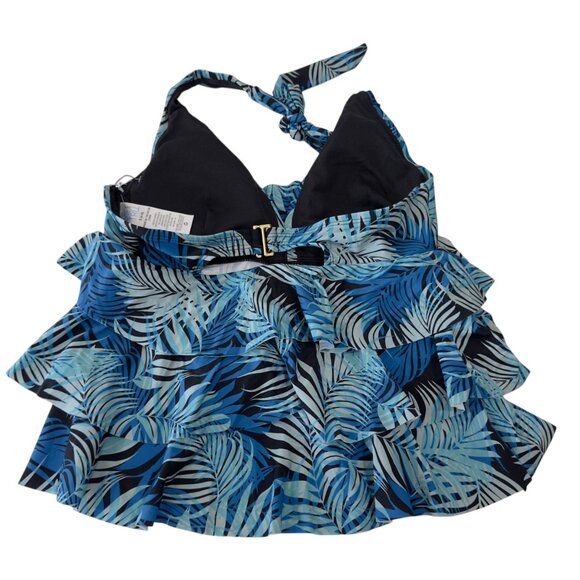 Time & Tru Womens Blue Tropical Print Ruffled Halter Swimsuit S (4-6) - Picture 10 of 11